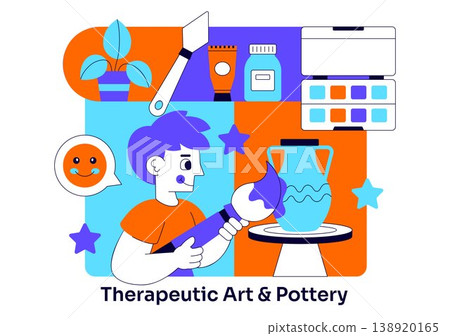 Therapeutic Art And Pottery Vector Illustration Creative Healing Activity With Ceramics Painting Tools and Mindfulness Craft Studio Design Therapeutic Art And Pottery Vector Illustration Creative Healing Activity With Ceramics Painting Tools and Mindfulness Craft Studio Design 138920165