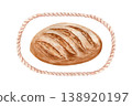 Bakery branding watercolor emblem with artisan bread loaf and wheat frame. Hand painted rustic composition for packaging design, labels, logos, organic food branding and bakery identity system style 138920197