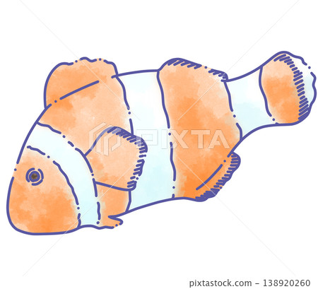 A loosely drawn clownfish illustration with broken lines. A loosely drawn clownfish illustration with broken lines. 138920260