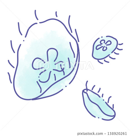 An illustration of jellyfish with broken lines floating on the surface. An illustration of jellyfish with broken lines floating on the surface. 138920261