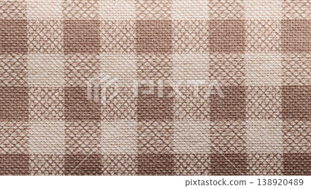 Beige linen fabric with woven geometric diamond pattern close-up for background 138920489