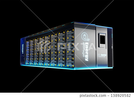 Energy storage system or battery container unit see through on black background Energy storage system or battery container unit see through on black background 138920582