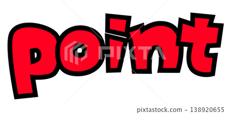 小寫英文字母“point”的組件素材。流行風格的標誌，粗黑輪廓，紅色字體。用於積分獎勵和網路廣告。 138920655