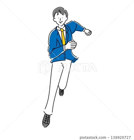 A simple full-body illustration of a businessman running with a cheerful smile. A simple full-body illustration of a businessman running with a cheerful smile. 138920727