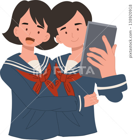 school girls taking selfie with smartphone friendship concept illustration in school uniform smiling teenagers lifestyle school girls taking selfie with smartphone friendship concept illustration in school uniform smiling teenagers lifestyle 138920918