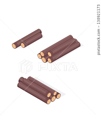 Stacks of Natural Wood Logs in Isometric View for Timber Industry. 138921173