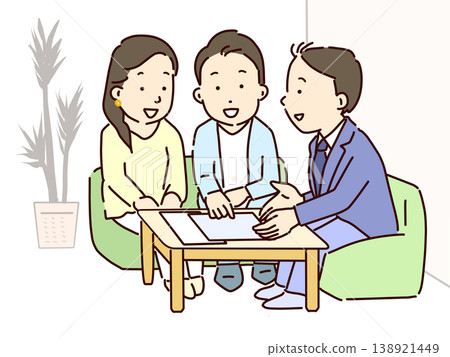 一位商人正在向一對夫婦介紹產品。 138921449