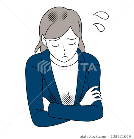 一幅女性上班族雙手交叉放在胸前,神情憂慮的插圖。 一幅女性上班族雙手交叉放在胸前,神情憂慮的插圖。 138921669