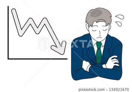An illustration of a businessman troubled by a declining graph. An illustration of a businessman troubled by a declining graph. 138921670