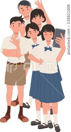 asian students group taking selfie in school uniform cheerful teenage friends portrait education lifestyle illustration asian students group taking selfie in school uniform cheerful teenage friends portrait education lifestyle illustration 138921806