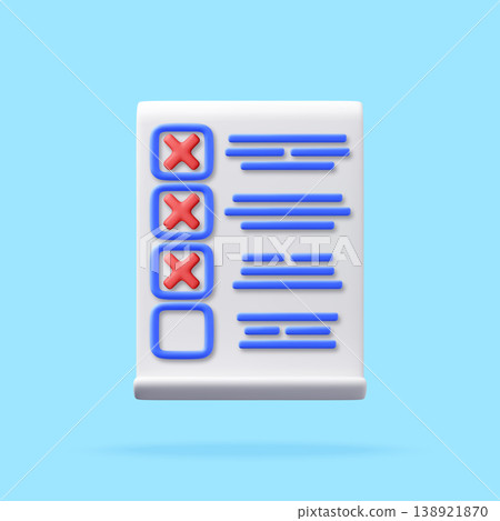 3d checklist with red cross marks on document 3d checklist with red cross marks on document 138921870