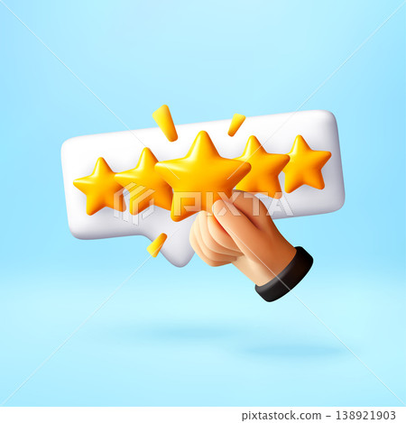 3D Hand holding star for five star rating system. 3D Hand holding star for five star rating system. 138921903