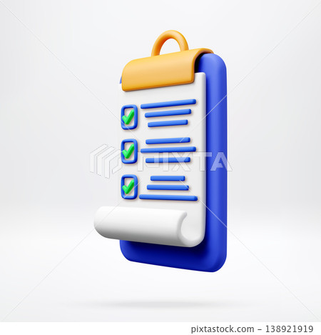 3D Clipboard with a checklist and green check mark 3D Clipboard with a checklist and green check mark 138921919