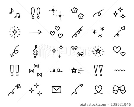 Vector illustration set of hand-drawn ornament illustrations. Hand-drawn, stars, flowers, doodles, hearts, glitter Vector illustration set of hand-drawn ornament illustrations. Hand-drawn, stars, flowers, doodles, hearts, glitter 138921946