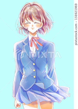 女學生,站立插圖,面帶微笑。 女學生,站立插圖,面帶微笑。 138921969