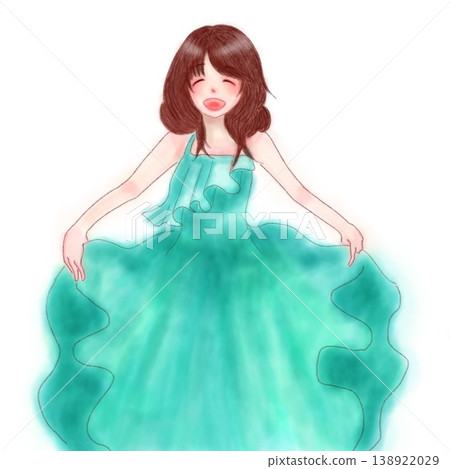 水彩風格的插畫,描繪了一個穿著淺藍色洋裝的女孩 水彩風格的插畫,描繪了一個穿著淺藍色洋裝的女孩 138922029