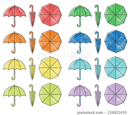 一組簡單的雨傘插圖（水彩風格） 138922035