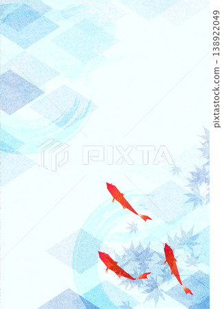 A Japanese-style summer background illustration featuring red goldfish and autumn leaves. 138922049