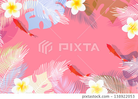 A tropical pink summer background featuring flowers and fish. A tropical pink summer background featuring flowers and fish. 138922053