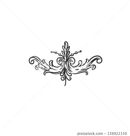 Hand drawn vector abstract outline,graphic,line vintage art nouveau ornament floral frame in calligraphic elegant modern style.Ornate floral vintage outline design concept.Vector frame elements. 138922150