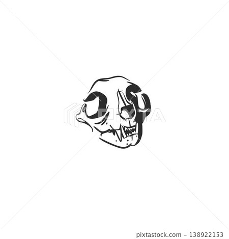 Hand drawn abstract vector graphic illustration collection with stylized line halloween black cat skull head design set.Trendy modern doodle sketch concept.Vector line nature spooky sketch symbol. 138922153