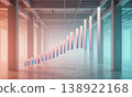 Data growth loft with rising glowing bar graphs in a large industrial space lit by coral and teal tones for success 138922168