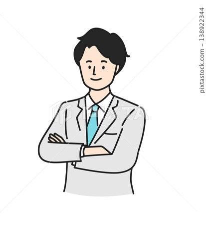 一位身穿西裝、雙臂交叉的年輕男子。 一位身穿西裝、雙臂交叉的年輕男子。 138922344