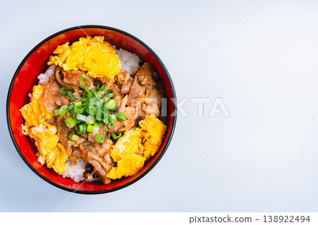 Pork and egg rice bowl; Fluffy egg stamina rice bowl Pork and egg rice bowl; Fluffy egg stamina rice bowl 138922494