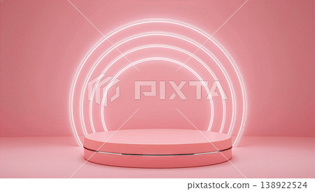 Pink circular stage and neon light background material 138922524