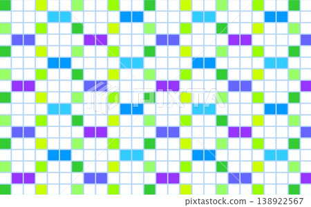 Geometric patterns, grid patterns, squares, green, blue, purple, white background 138922567