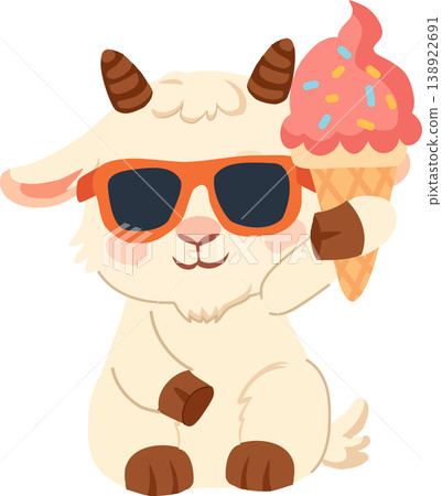 cute goat cartoon with sunglasses holding ice cream summer animal illustration cute goat cartoon with sunglasses holding ice cream summer animal illustration 138922691