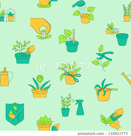 Seamless pattern with home plant care symbols 138922775