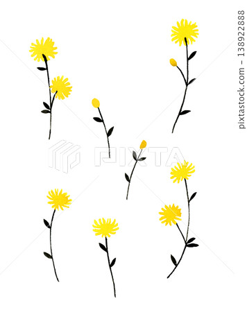 一套簡約時尚的黃黑相間花卉圖案-手繪水彩插畫素材 一套簡約時尚的黃黑相間花卉圖案-手繪水彩插畫素材 138922888