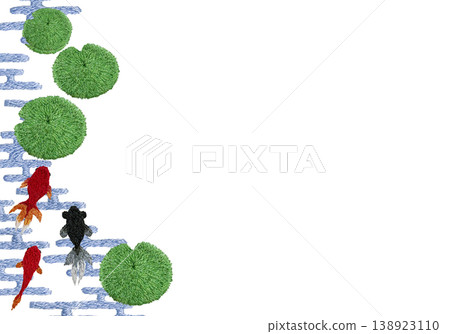 【金魚與水生植物日式圖案橫框】手工刺繡插圖材料 138923110