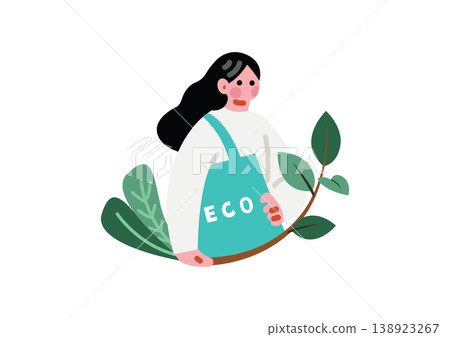Illustration of a woman holding an eco-bag Illustration of a woman holding an eco-bag 138923267