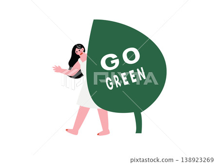 Illustration of a large leaf and a woman Illustration of a large leaf and a woman 138923269
