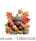 用黏土藝術風格繪製的落葉和橡實。 138923326