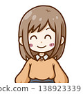 Illustration of a young woman's face with a big smile of joy (chibi character) 138923339