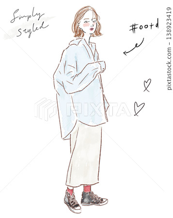Full body shot of a woman in a casual shirt outfit. Full body shot of a woman in a casual shirt outfit. 138923419