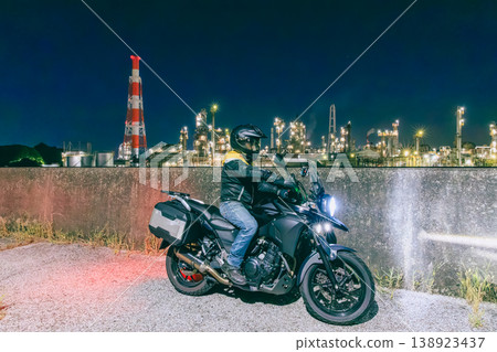 Yokkaichi factory night view and motorcycle 138923437