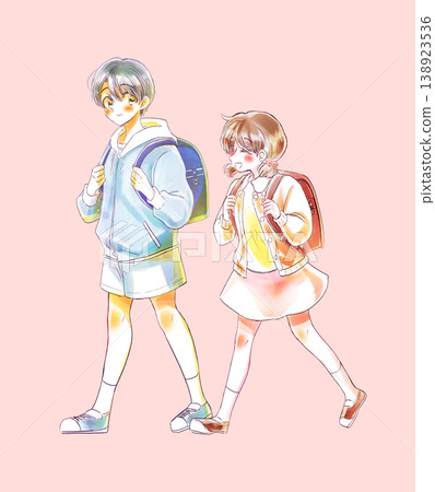 一男一女並肩而行,兩人都面帶微笑,沉浸在愛河之中。 一男一女並肩而行,兩人都面帶微笑,沉浸在愛河之中。 138923536