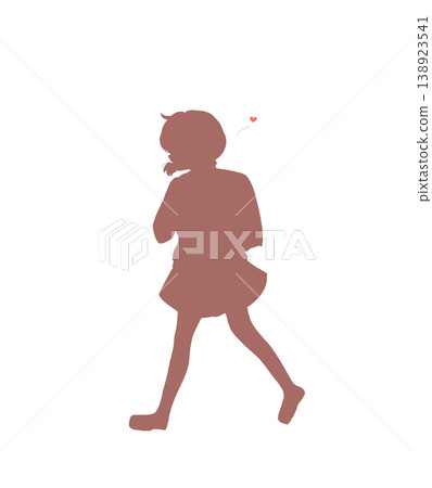 A female elementary school student walking with her schoolbag on her back; love; silhouette A female elementary school student walking with her schoolbag on her back; love; silhouette 138923541