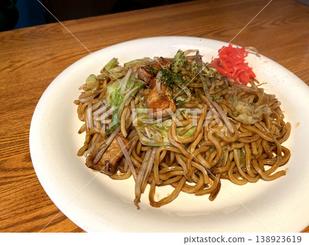 Yakisoba with sauce - Full photo from a diagonal front angle 138923619