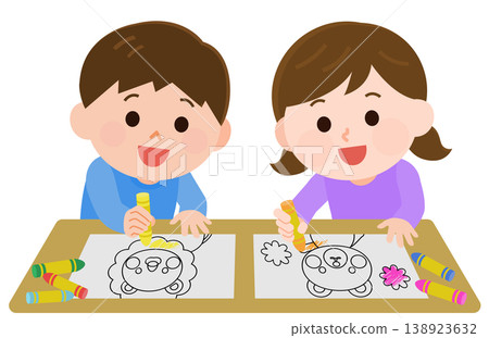 男孩和女孩正在快樂地著色(插圖) 男孩和女孩正在快樂地著色(插圖) 138923632