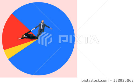 Businessman pulling another from colored chart growth performance. 138923862