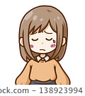 Illustration of a young woman with her eyes closed in sadness (chibi character) 138923994