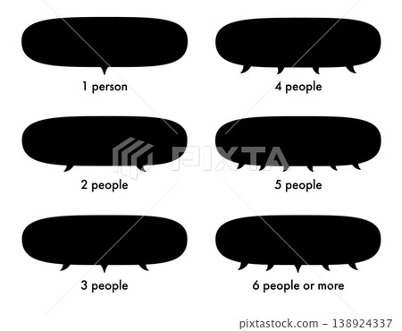 Oval speech bubble set for multiple speakers, with 1, 2, 3, 4, 5, and 6 tails. Oval speech bubble set for multiple speakers, with 1, 2, 3, 4, 5, and 6 tails. 138924337