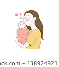 Cute illustration of a mother holding her baby with love and tenderness, warm family bonding moment 138924921