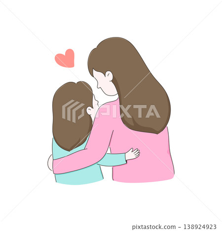 Mother and Daughter Hugging from Behind, Love and Care Illustration 138924923