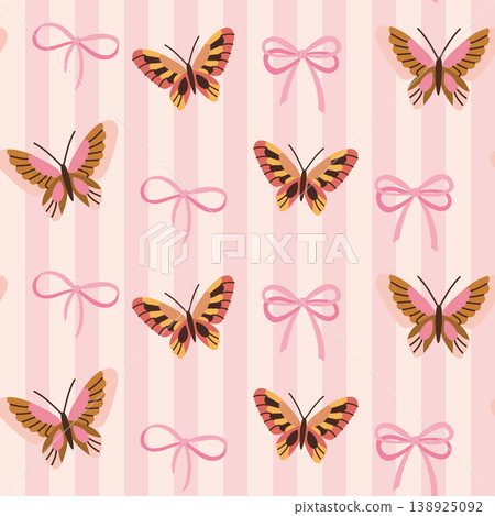 Seamless striped pattern with butterflies and bows 138925092